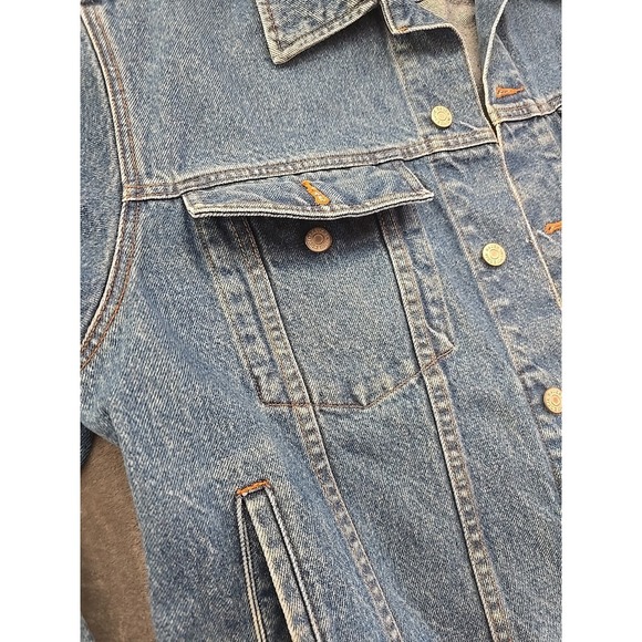 Eddie Bauer Denim Jean Jacket Mens L Large Light Blue Distressed Button - Picture 9 of 13